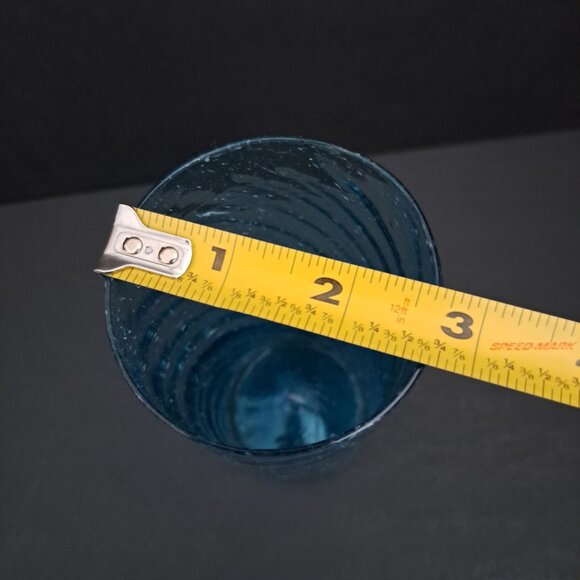 SOLD Hand Blown Blue Bubble Glass Tumbler 5 5/8" Swirl Optic Drinkware Art Glass - Picture 4 of 7